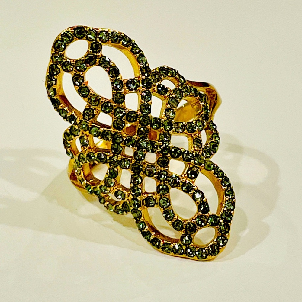 Stella and Dot Elegant Gold and Black Rhinestone Statement Ring